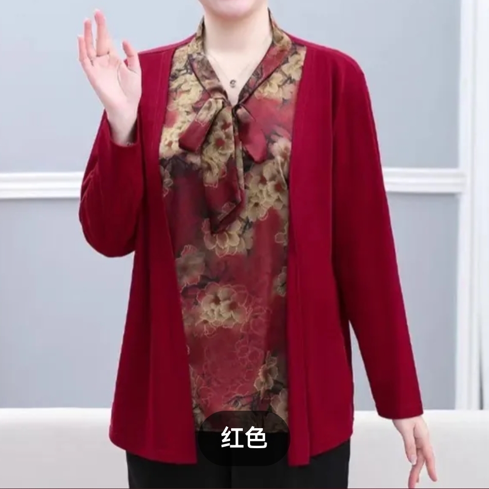 无品牌时尚假两件打底衫加大加肥上衣