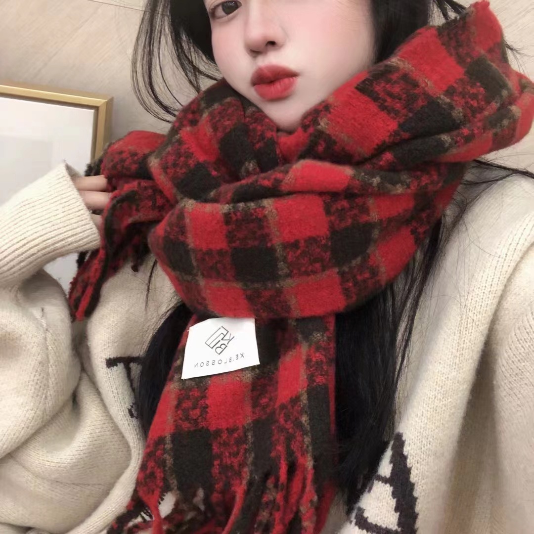 秋冬新款保暖格子热卖中爆款围巾加厚围巾学生百搭披肩经典 ins风