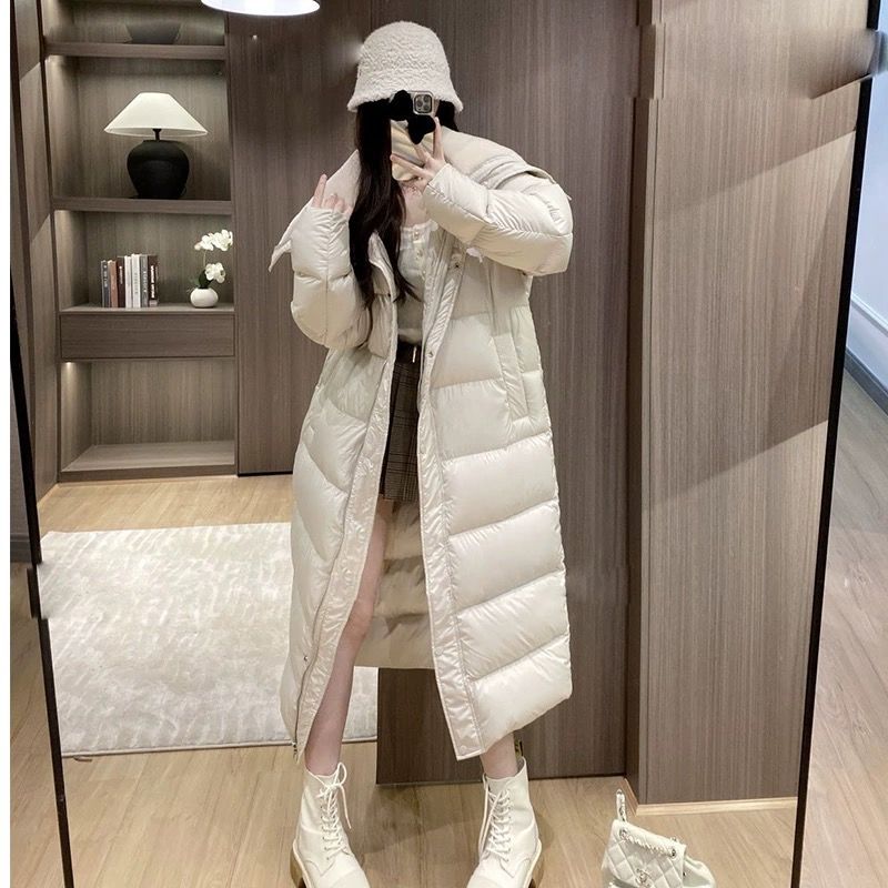 波司澄长款大翻领白鸭绒羽绒服女过膝新款韩版冬季宽松保暖加厚外