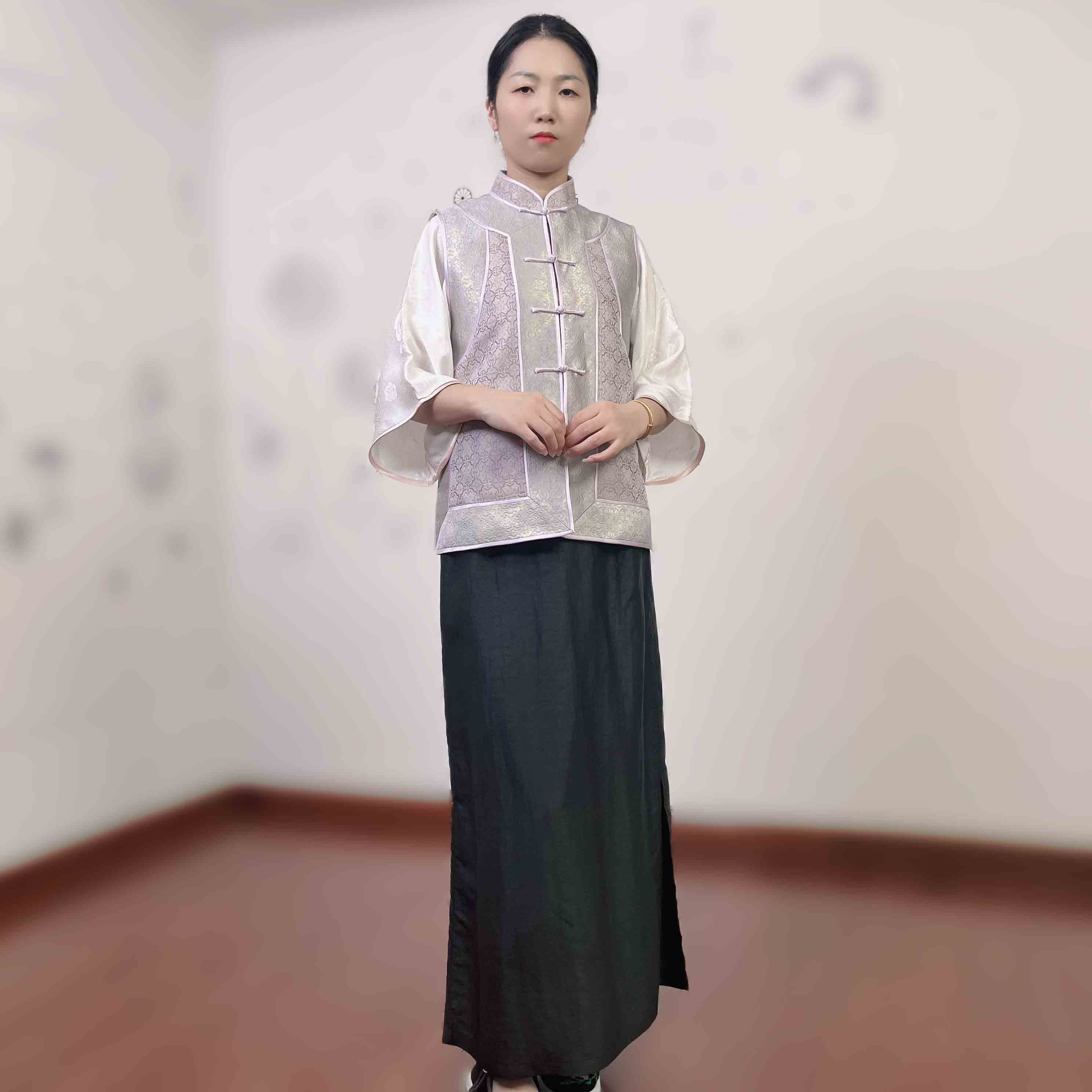 香云纱陆美瑛宋锦网红马甲中式上衣复古夏季提花女士民国立领传统