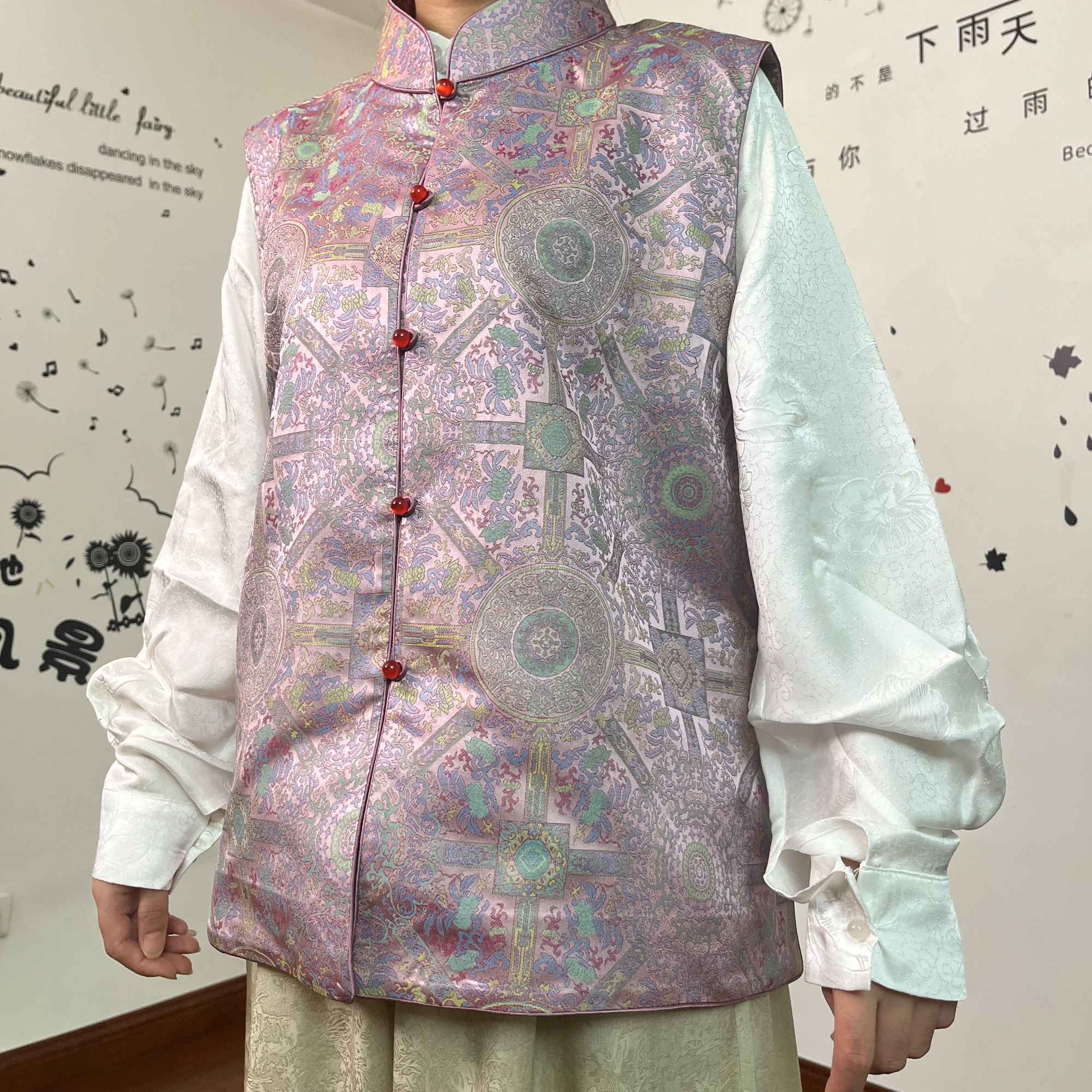 桑蚕丝宋锦马甲中国风立领