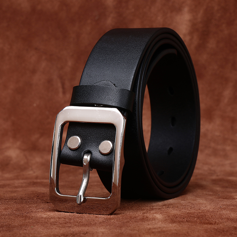 男士时尚简约百搭轻奢风不锈钢扣皮带男真皮头层牛皮商务休闲腰带