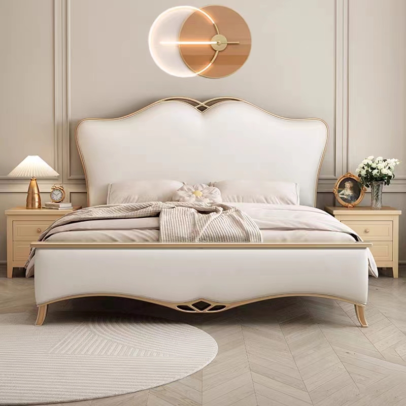 美式轻奢简约家用实木床爱心款主卧室婚床高箱储物床真皮美式床