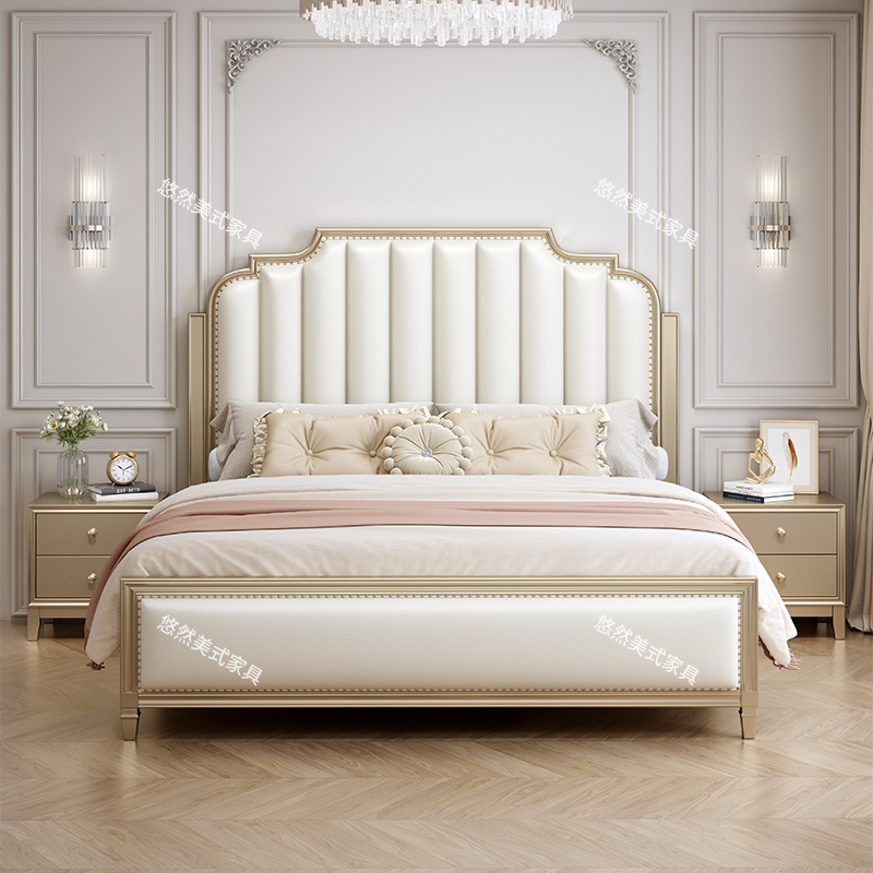 美式轻奢实木床家用双人大床主卧室婚床简约奢华可储物软包真皮床