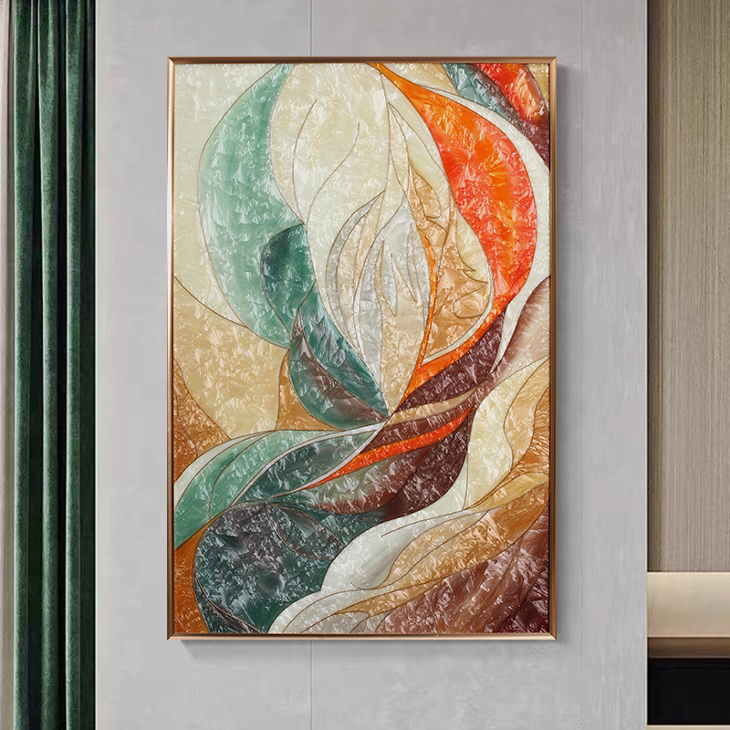 现代轻奢手绘珐琅彩装饰画餐厅客厅沙发背景画绿色植物自然入户