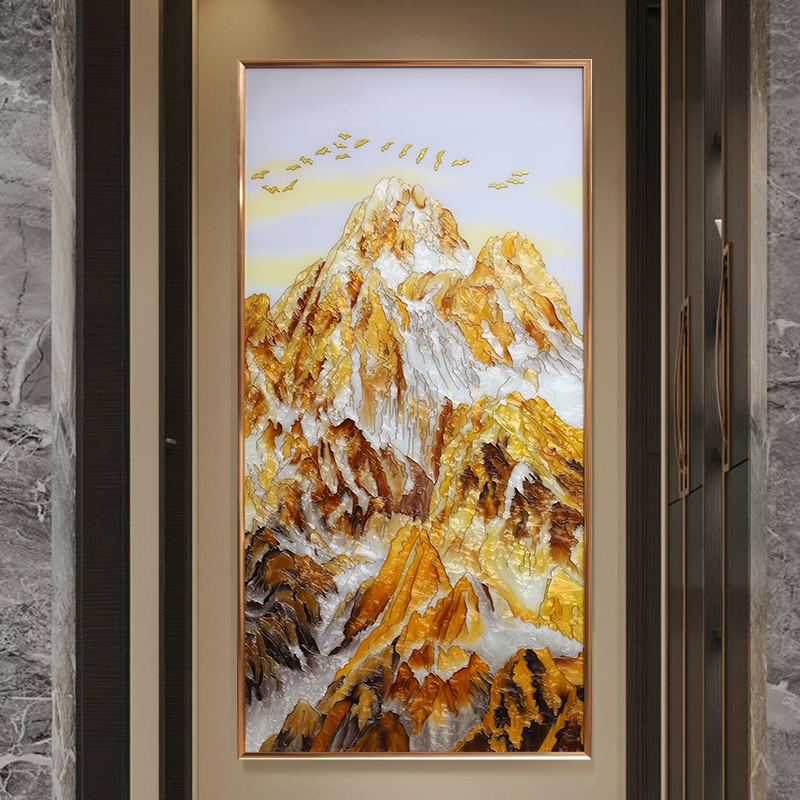 现代轻奢金山手绘珐琅彩装饰画背靠金山高级玄关走廊过道入户