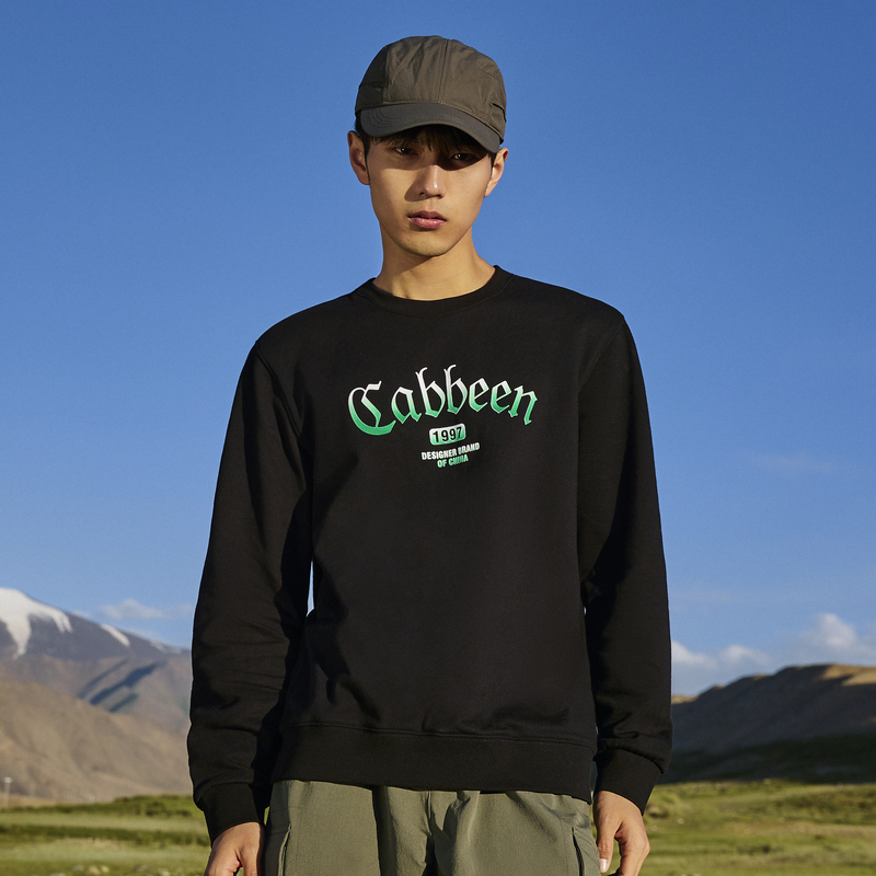CABBEEN卡宾2023男植绒渐变LOGO重磅卫衣潮流街头上衣3224164039