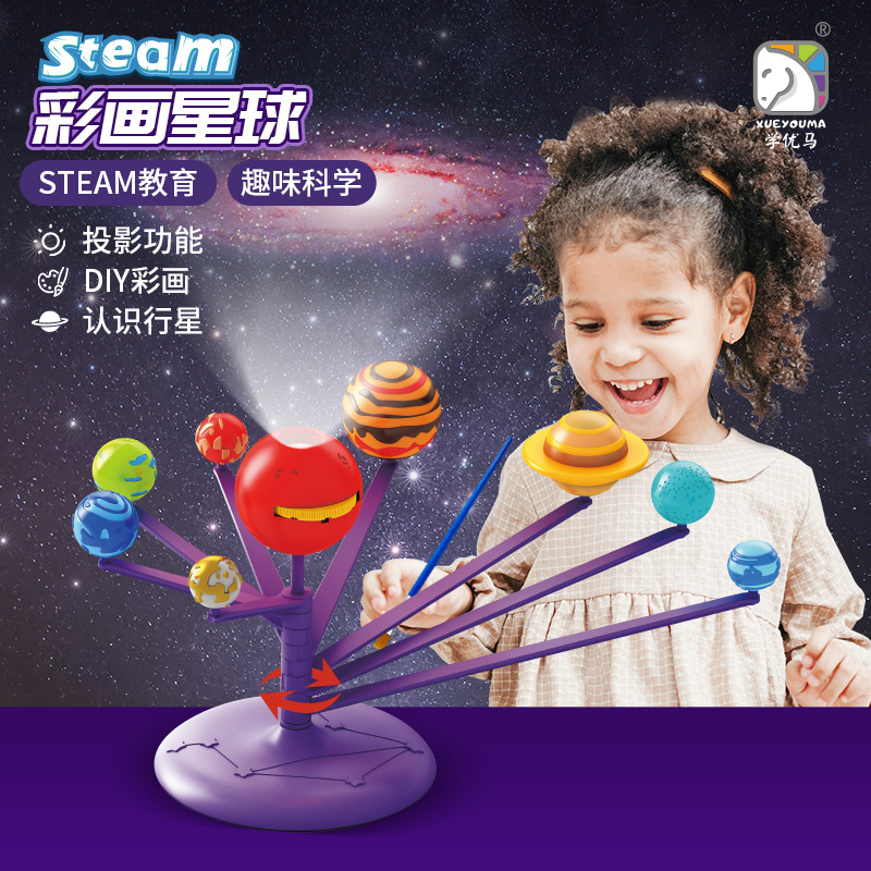 小扬哥】学优马八大行星之彩画星球太阳系投影球手绘科学实验玩具