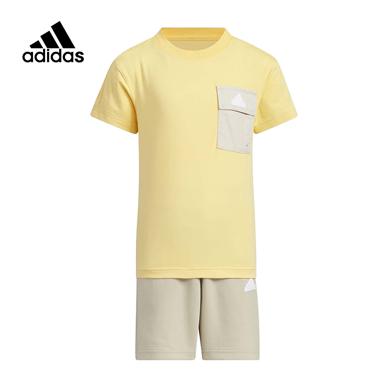 阿迪达斯童装夏季新款男小童短袖T恤短裤两件套装IT4044