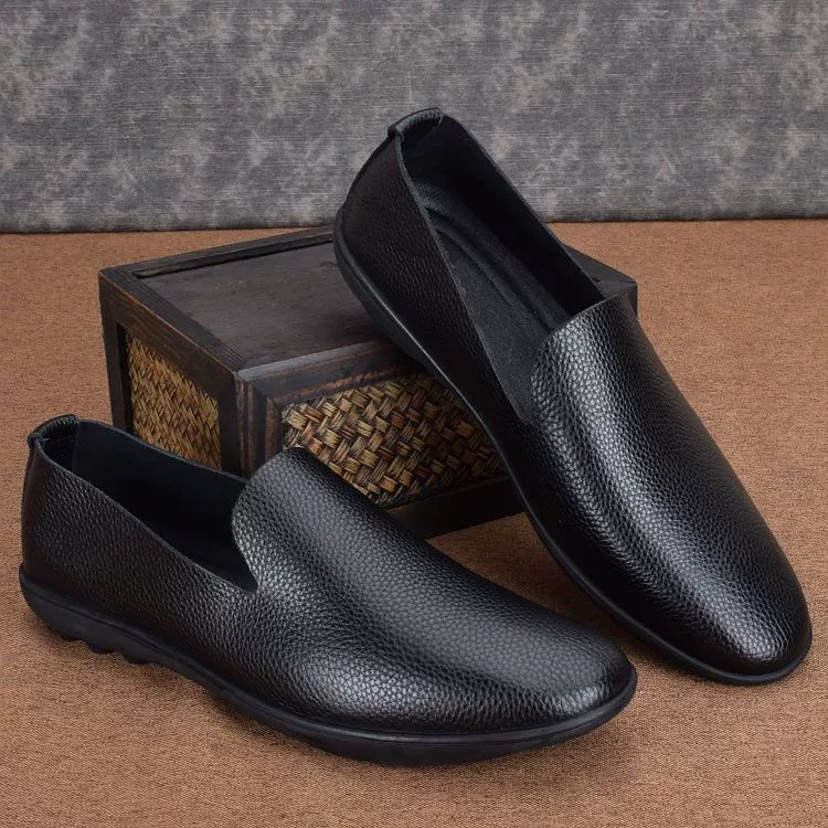 透气轻便单层皮鞋男真皮英伦韩版套脚软皮软底外贸男鞋懒人豆豆鞋