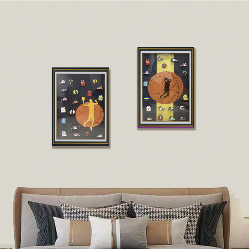 卧室现代简约床头装饰画温馨房间背景画轻奢壁画两联主卧画立体