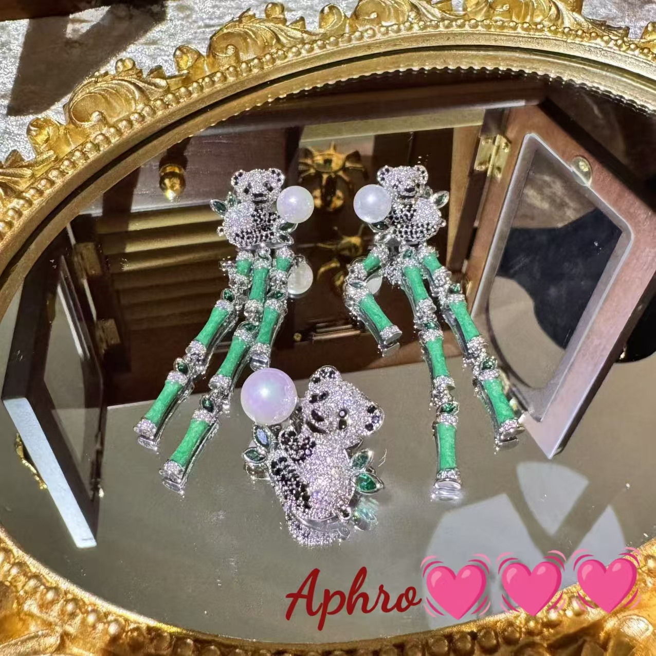 铜合金珐琅耳饰 竹节珐琅珠珠熊猫流苏耳钉项链多功能款