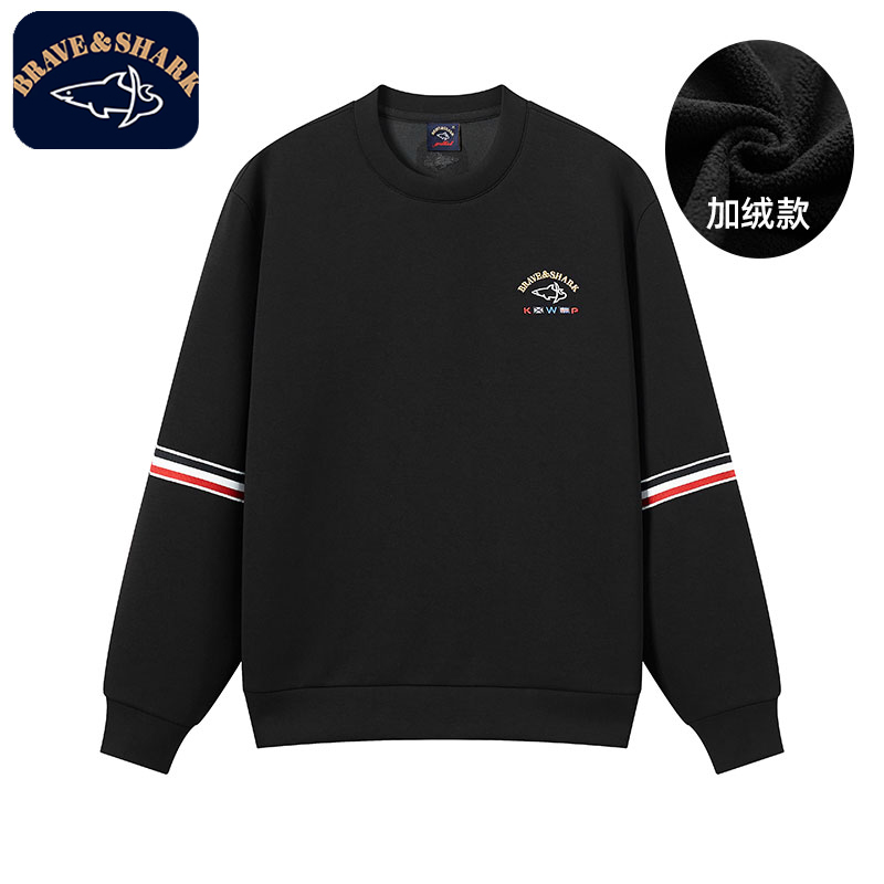 BRAVE&SHARK/勇士鲨鱼男士长袖运动时尚休闲加绒圆领绒款宽松卫衣