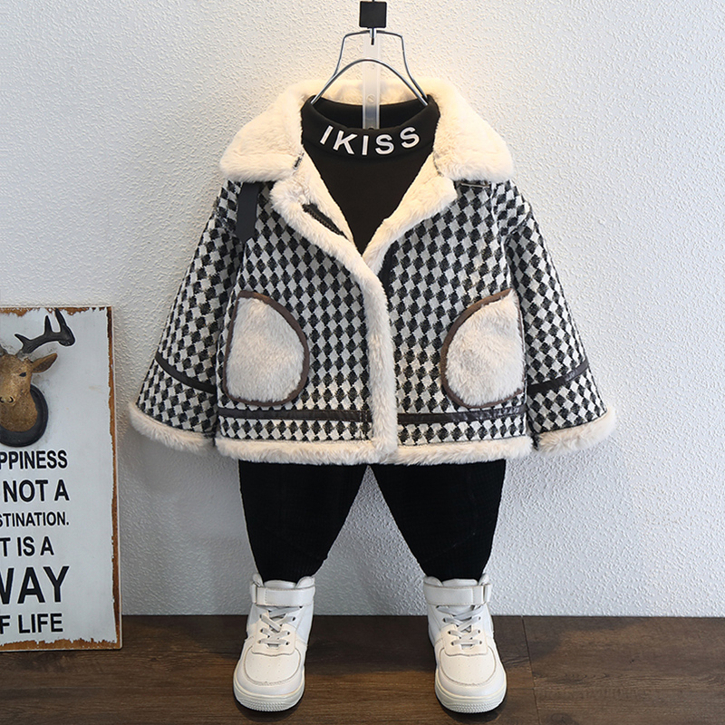 男童冬季加绒时髦呢大衣儿童装韩版连帽外套洋气男女童时尚上衣潮