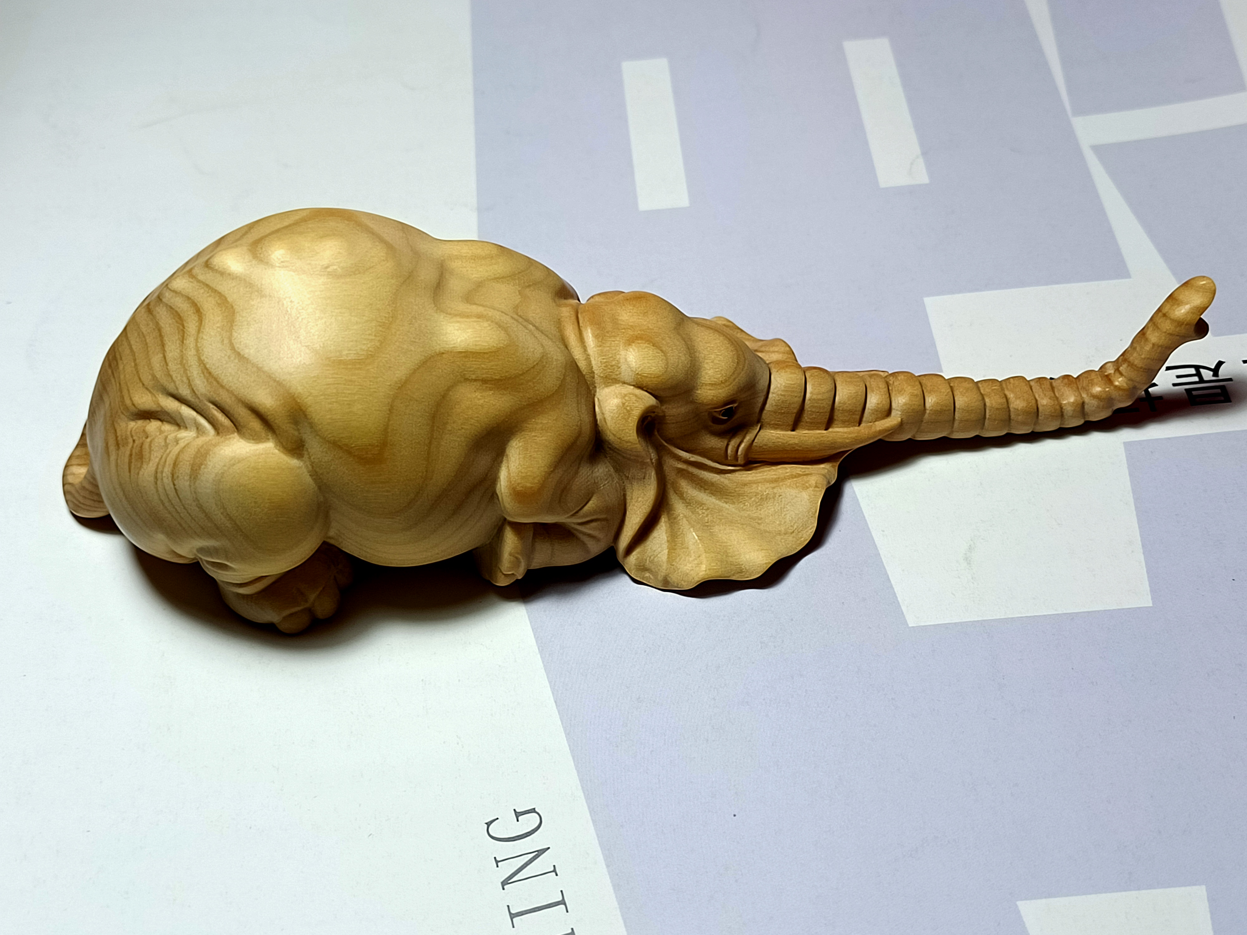 小叶黄杨木雕大象居家装饰摆件办公桌摆放可做笔架长14cm送礼收藏