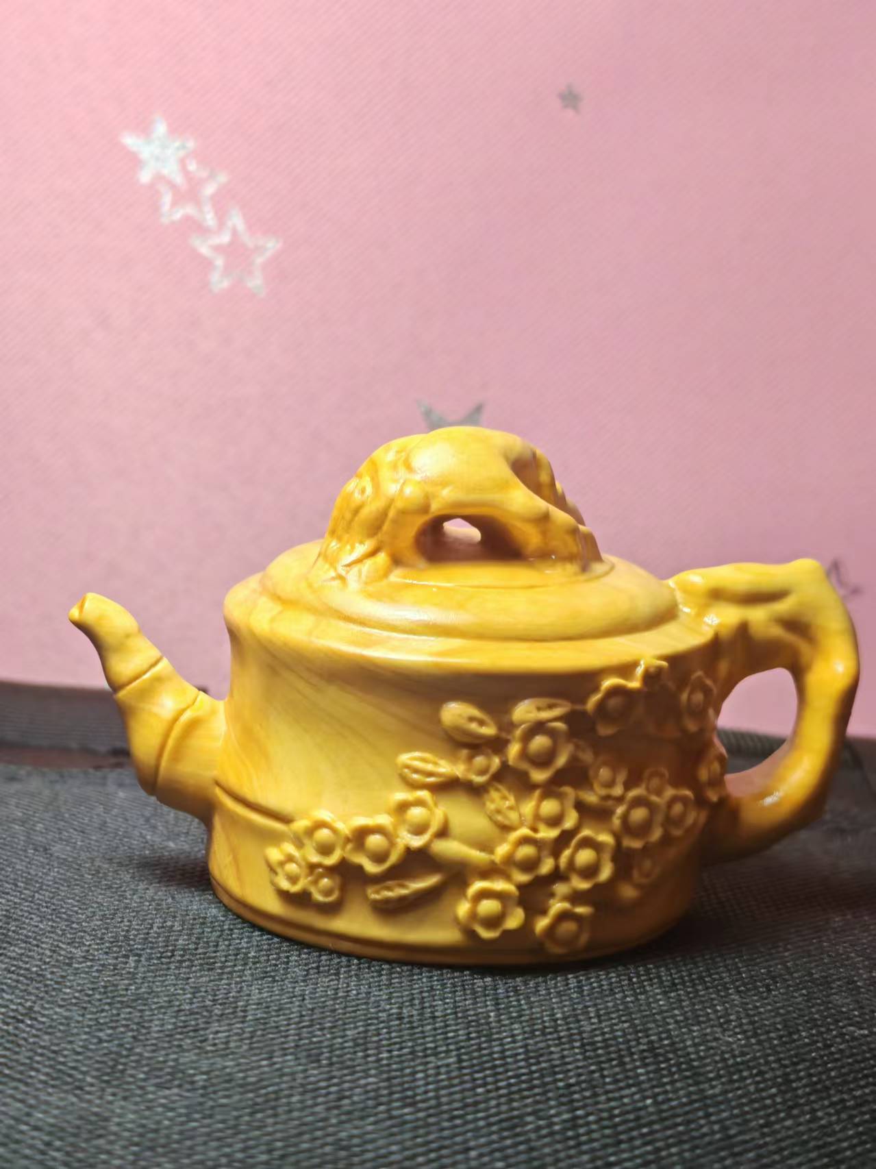 小叶黄杨木雕梅花把把壶手把件摆件茶宠长8公分收藏送礼佳品