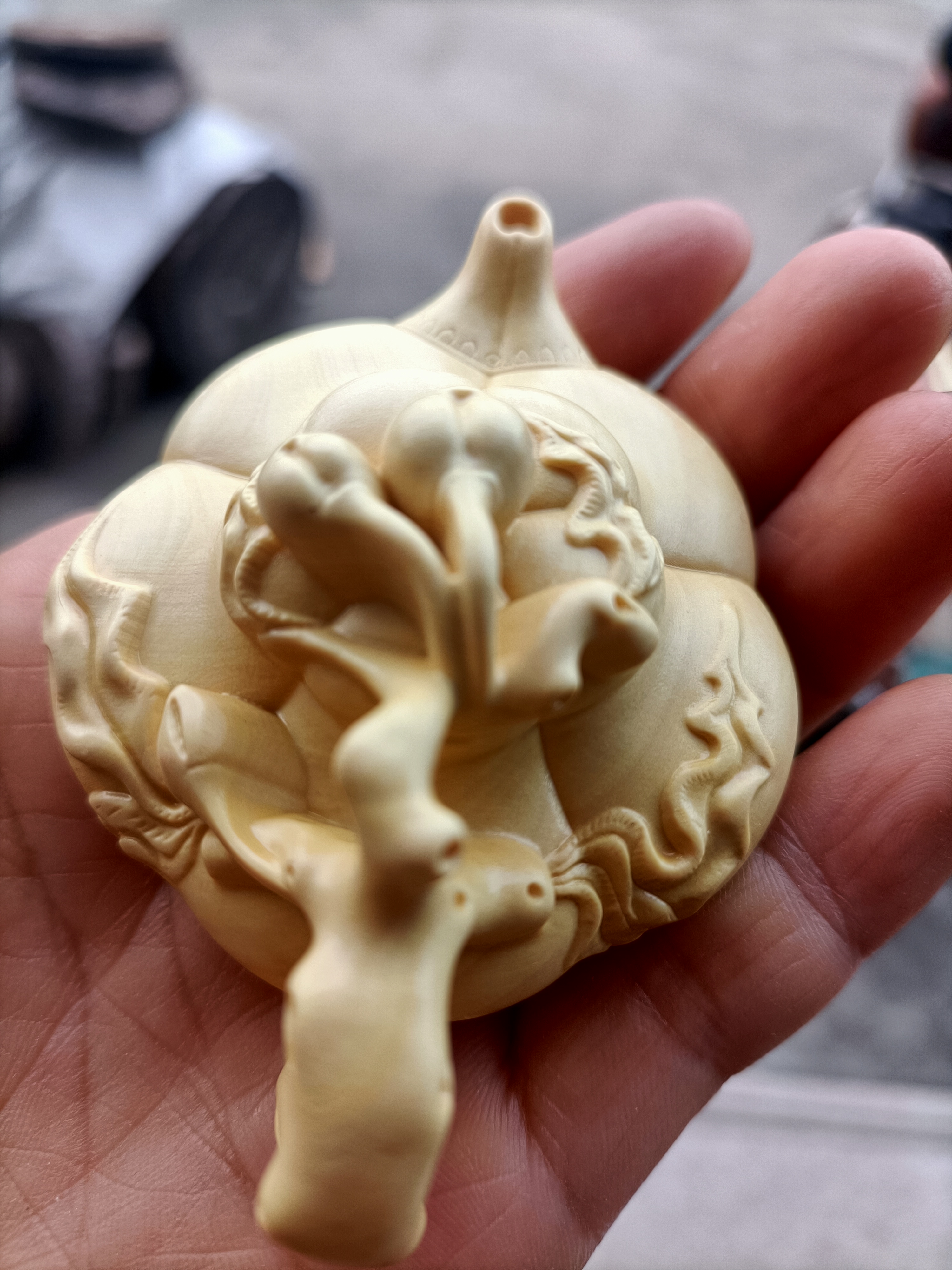 小叶黄杨木雕桃李把把壶手把件桌面摆件工艺品文玩茶宠饰品