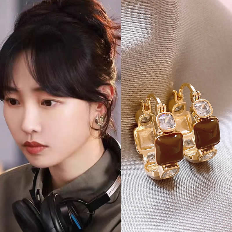 合金亚克力耳饰 美拉德咖色耳扣白百何同款耳环小众高级耳饰耳圈