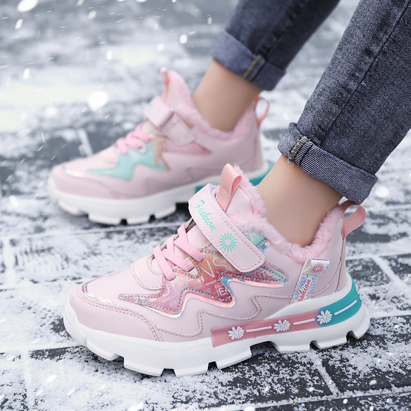 女童棉鞋2023新款冬季皮面防水儿童大棉鞋保暖加绒加厚雪地靴公主