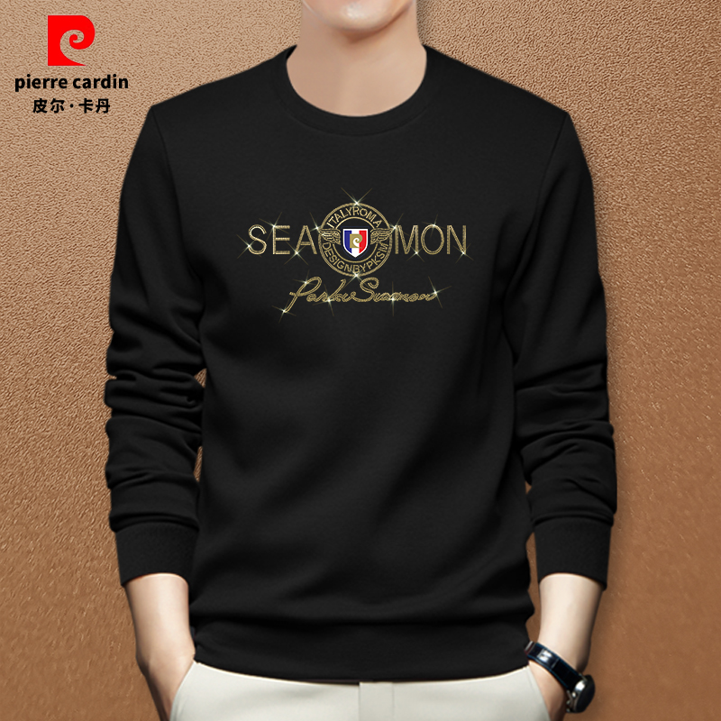 皮尔卡丹卫衣男秋冬新款圆领潮牌休闲烫钻印花大码百搭男卫衣