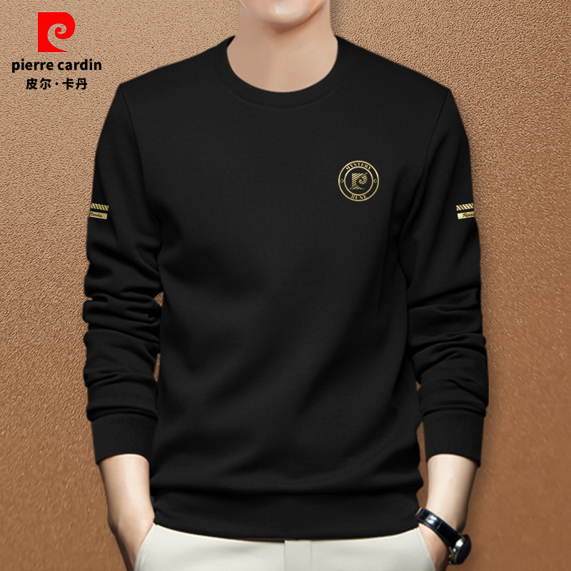 皮尔卡丹男士新款无帽秋冬时尚圆领棉质休闲卫衣男装大码显瘦上衣