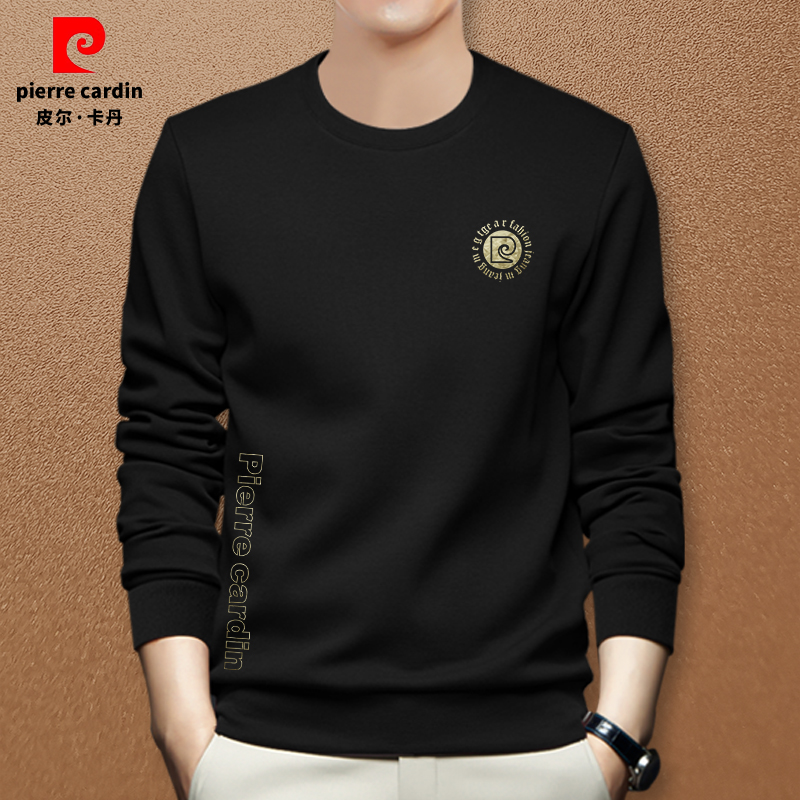 皮尔卡丹专柜品质秋冬新款潮流男圆领休闲卫衣印花打底衫上衣男装
