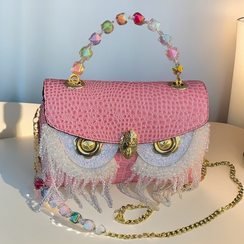 《粉色鳄鱼纹》甜星兔品牌高端手工女包时尚休闲小方包轻奢纯手工