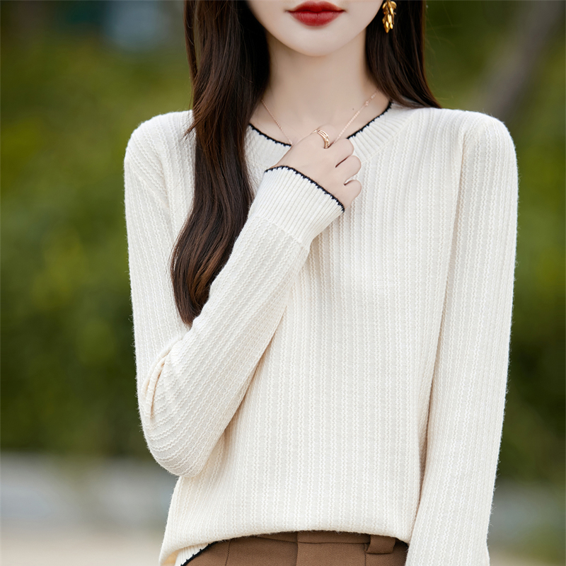 品牌长袖针织衫显瘦时尚百搭宽松圆领纯色套头春秋打底衫秋冬