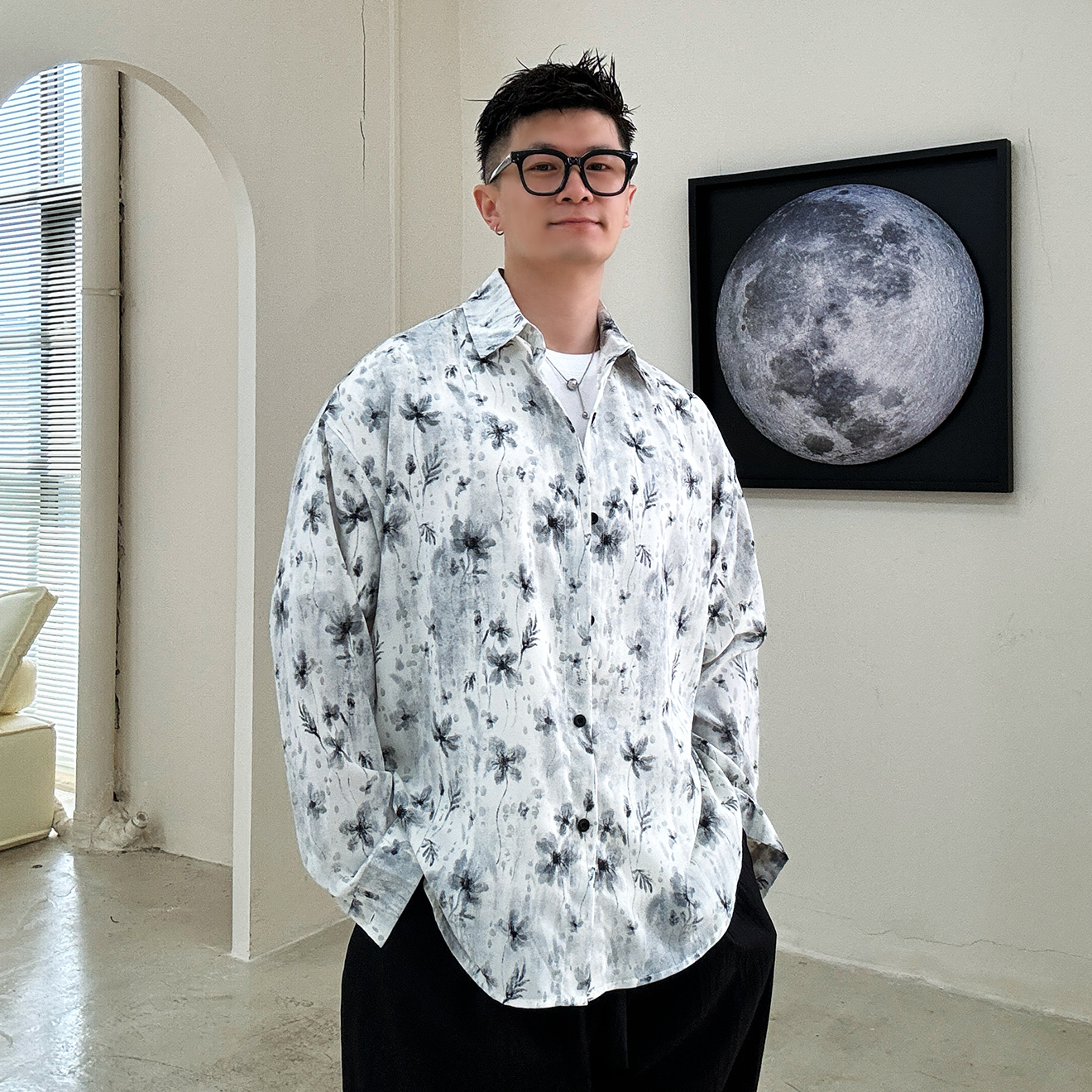 陆星家【濛濛】小清新时尚扎染衬衫夏季休闲长袖小众花衬衣百搭C170