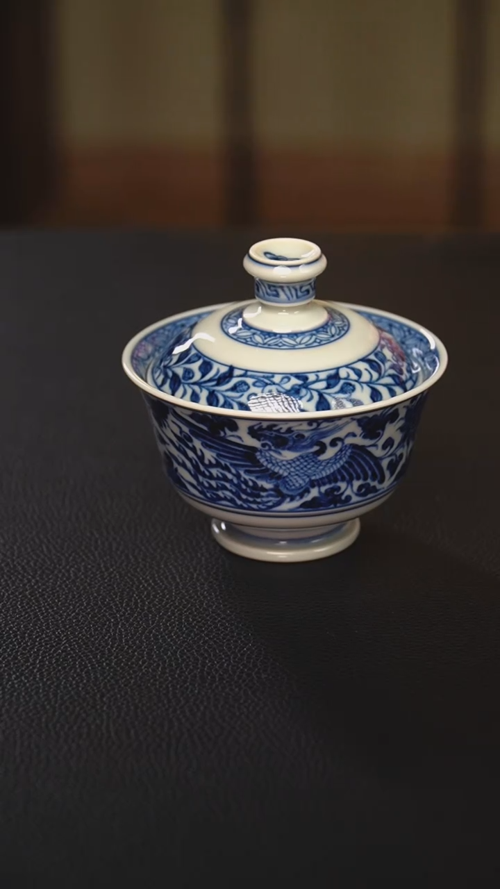 【闪购商品】瓷杯元黛工坊 120cc麒麟追凤中号马蹄盖碗
