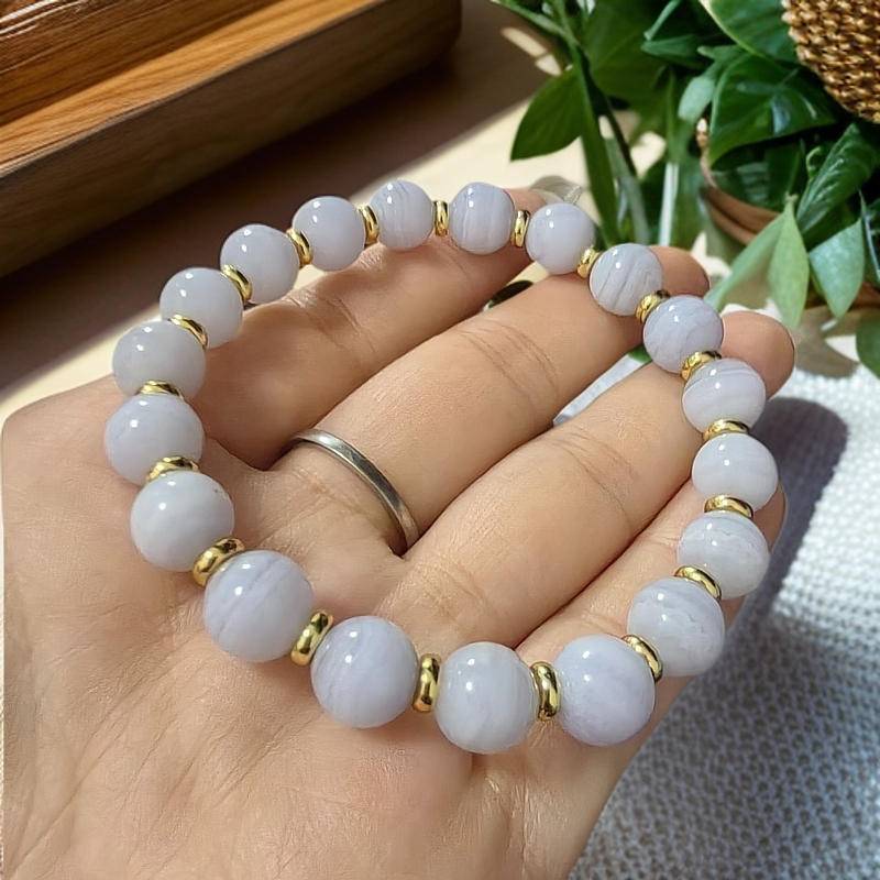 8mm天然蓝纹玛瑙手串