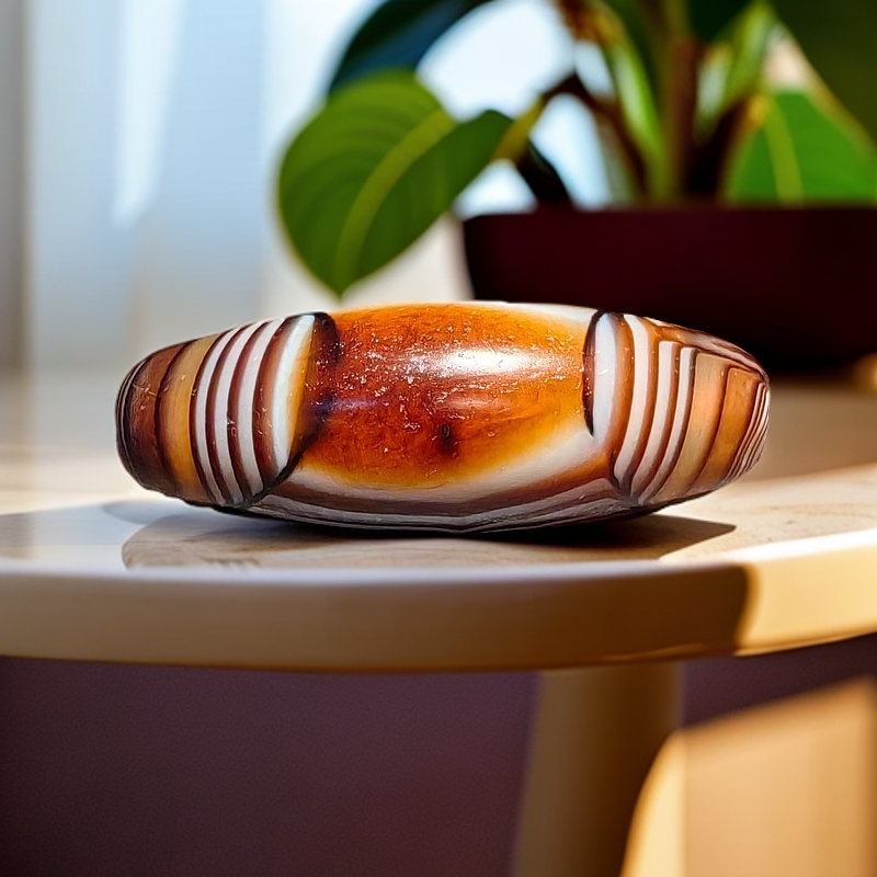 糖色天圆地方缠丝玛瑙，风化细腻，包浆油润（天圆地方）