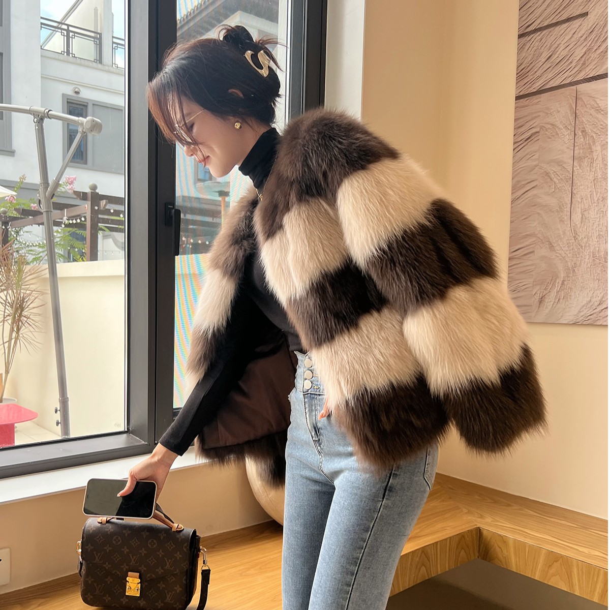芬兰高端坎毛整皮狐狸毛皮草外套腹毛皮毛一体大衣冬老钱风女士
