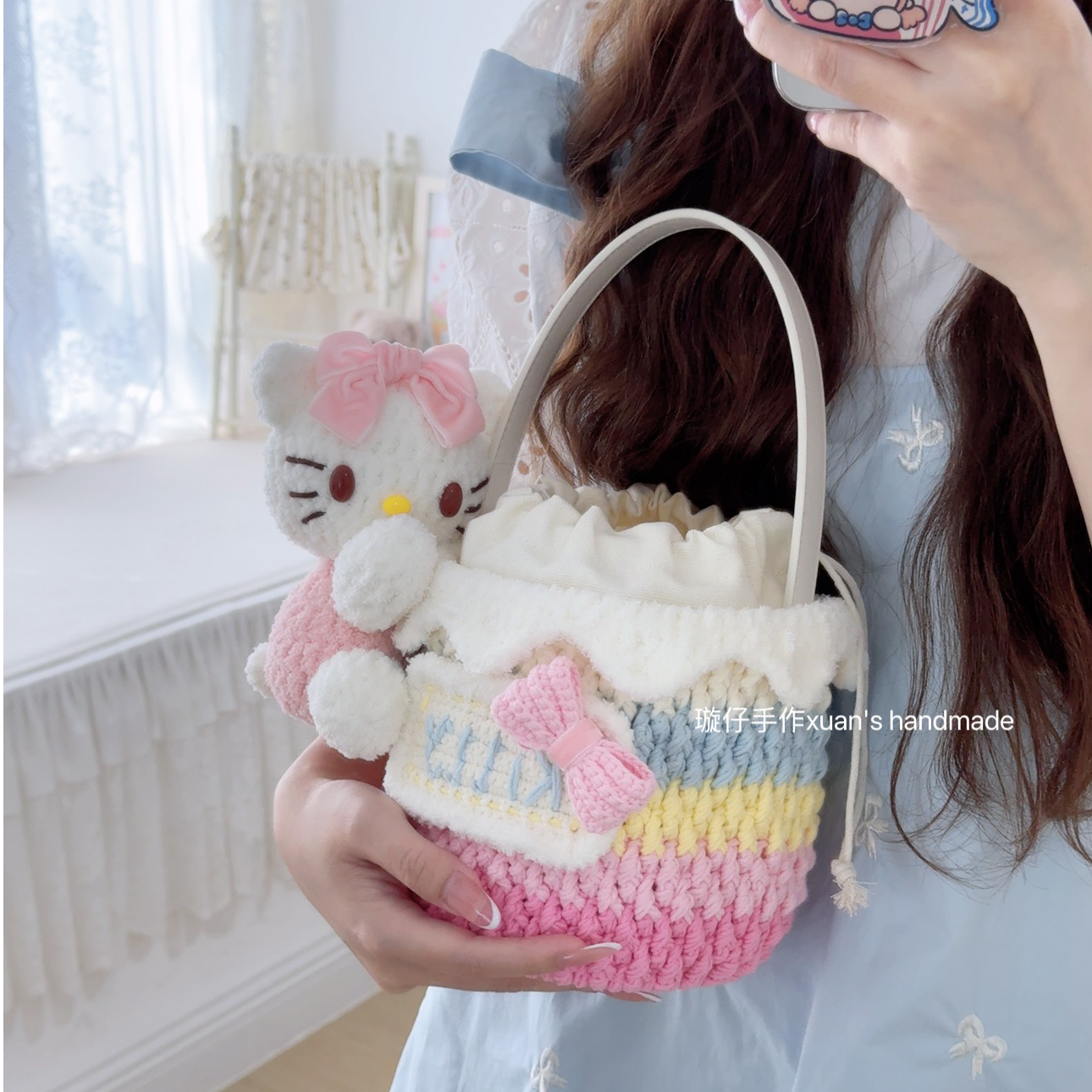 璇仔手作 原创可爱猫抱抱桶钩针编织手工diy材料包手提