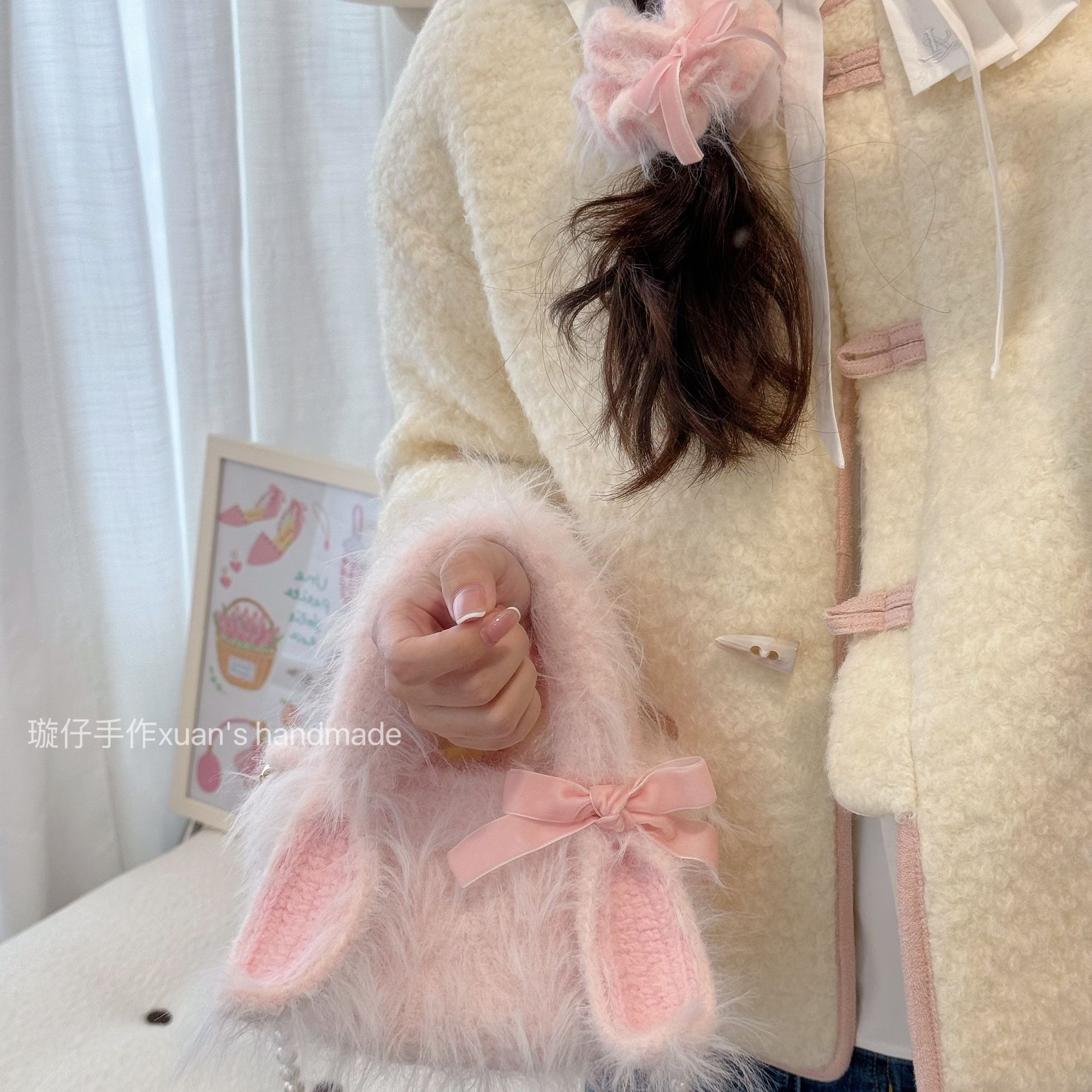 璇仔手作 原创少女系毛绒兔耳朵包包发圈钩针编织手工diy材料包