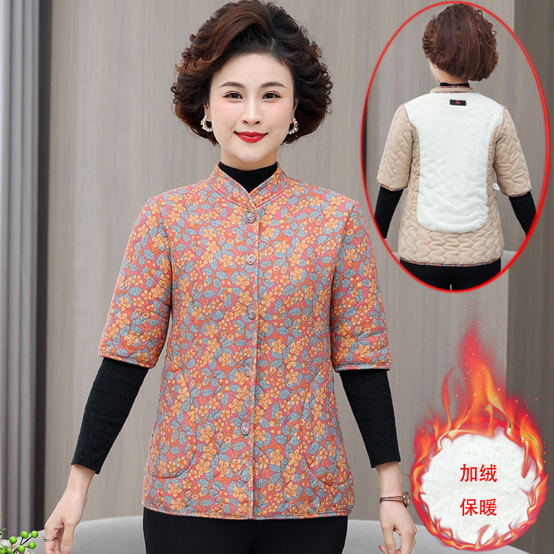 中老年女秋冬半袖棉衣外套加绒保暖坎肩背心中袖马甲加厚棉袄