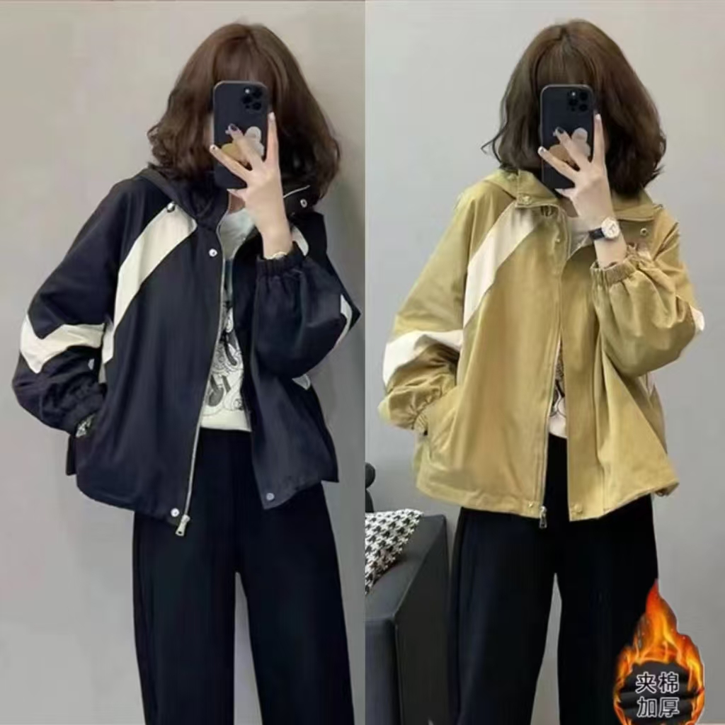 8025夹棉加厚设计感冲锋衣外套女秋短款休闲夹克上衣百搭洋气显瘦