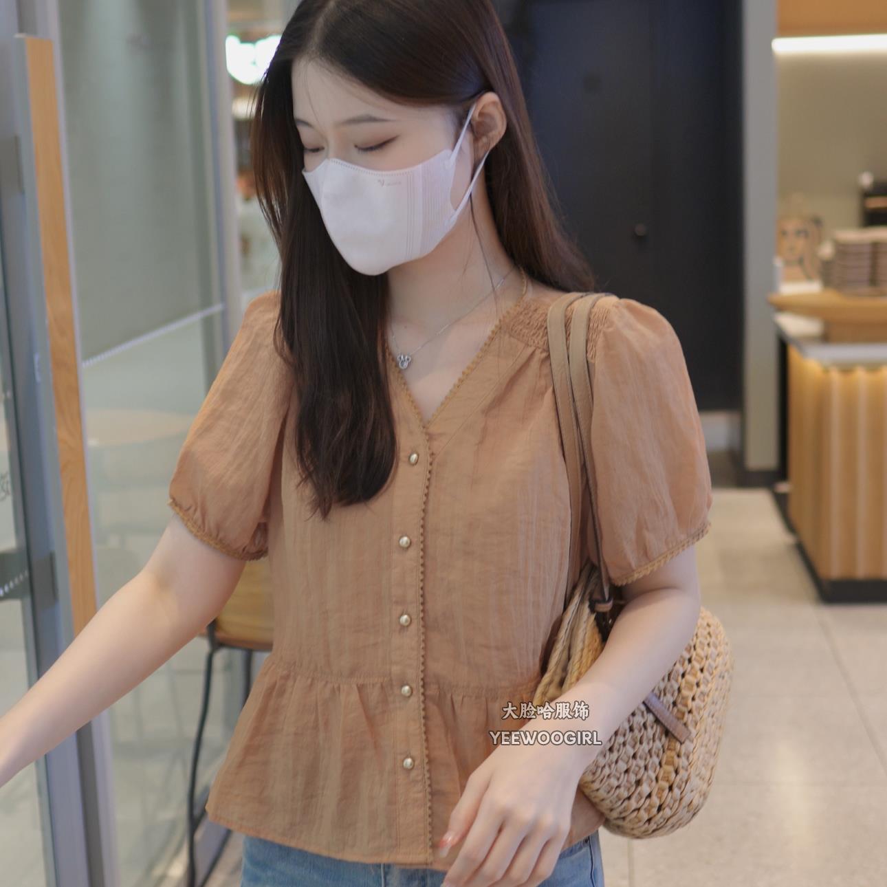 【大脸哈】显瘦气质女设计感小众衬衫2025夏季甜美小衫泡泡袖上衣