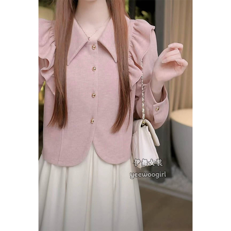 【伊舞】2024秋冬季新款荷叶边衬衫女长袖设计感气质小众宽松衬衣