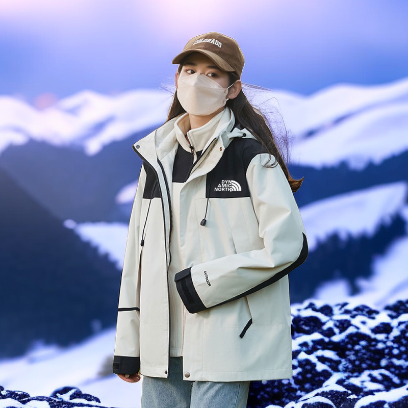 DYNAMIC NORTH/动感北面冲锋衣三合一经典男女款户外登山外套连帽