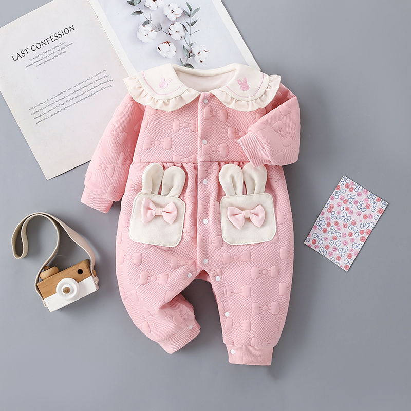 秋冬婴儿加绒连体衣女宝宝春秋装公主保暖哈衣可爱新生儿外出爬服