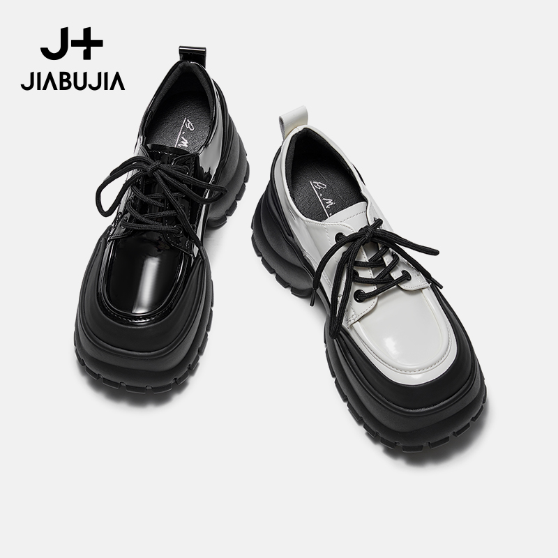 贾不假小皮鞋女2025新款百搭休闲英伦复古上班厚底系带日系乐福鞋