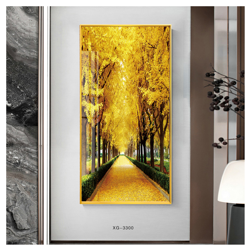 玄关黄金大道入户走廊装饰画现代墙壁简约过道壁画挂画轻奢发财树