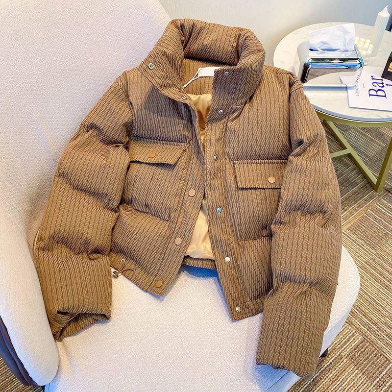 短款加厚棕色棉衣羽绒服外套女2023年初冬季新款小个子宽松面包服