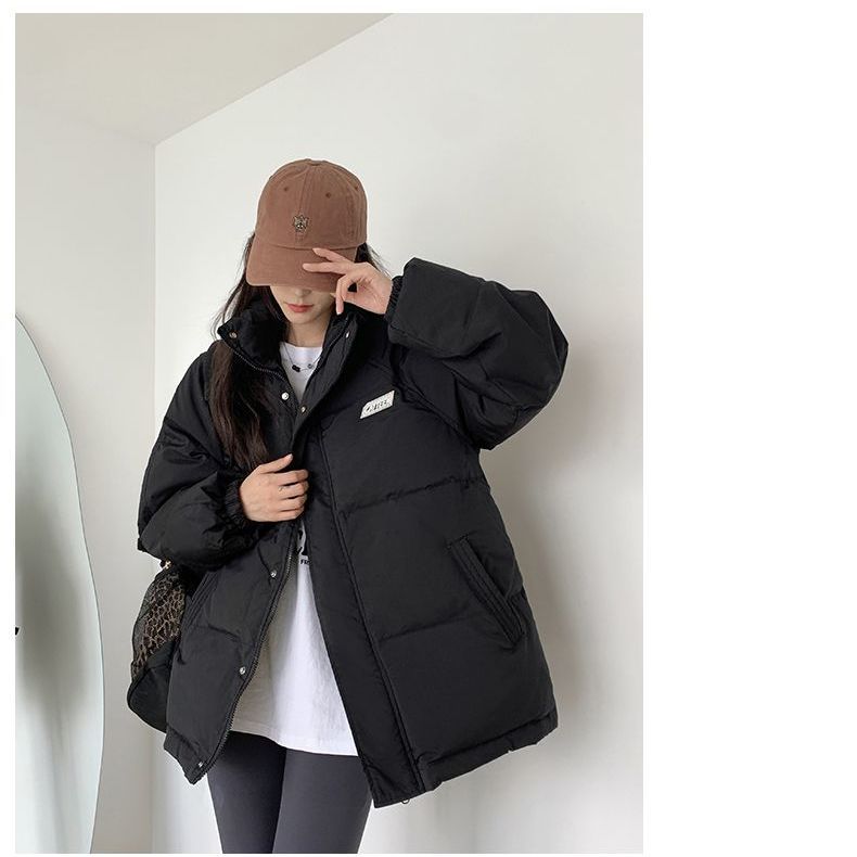 时尚黑色立领羽绒服外套女棉袄冬季加厚韩版百搭宽松学院风面包