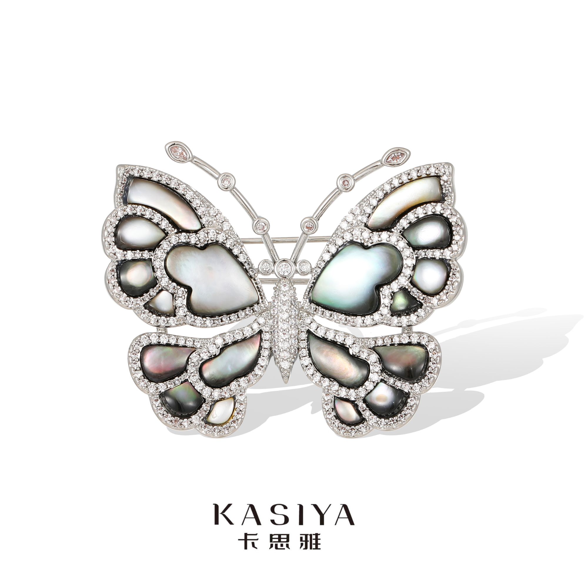 kasiya/卡思雅 铜合金贝壳胸针 秋冬百搭时尚黑贝蝴蝶胸针