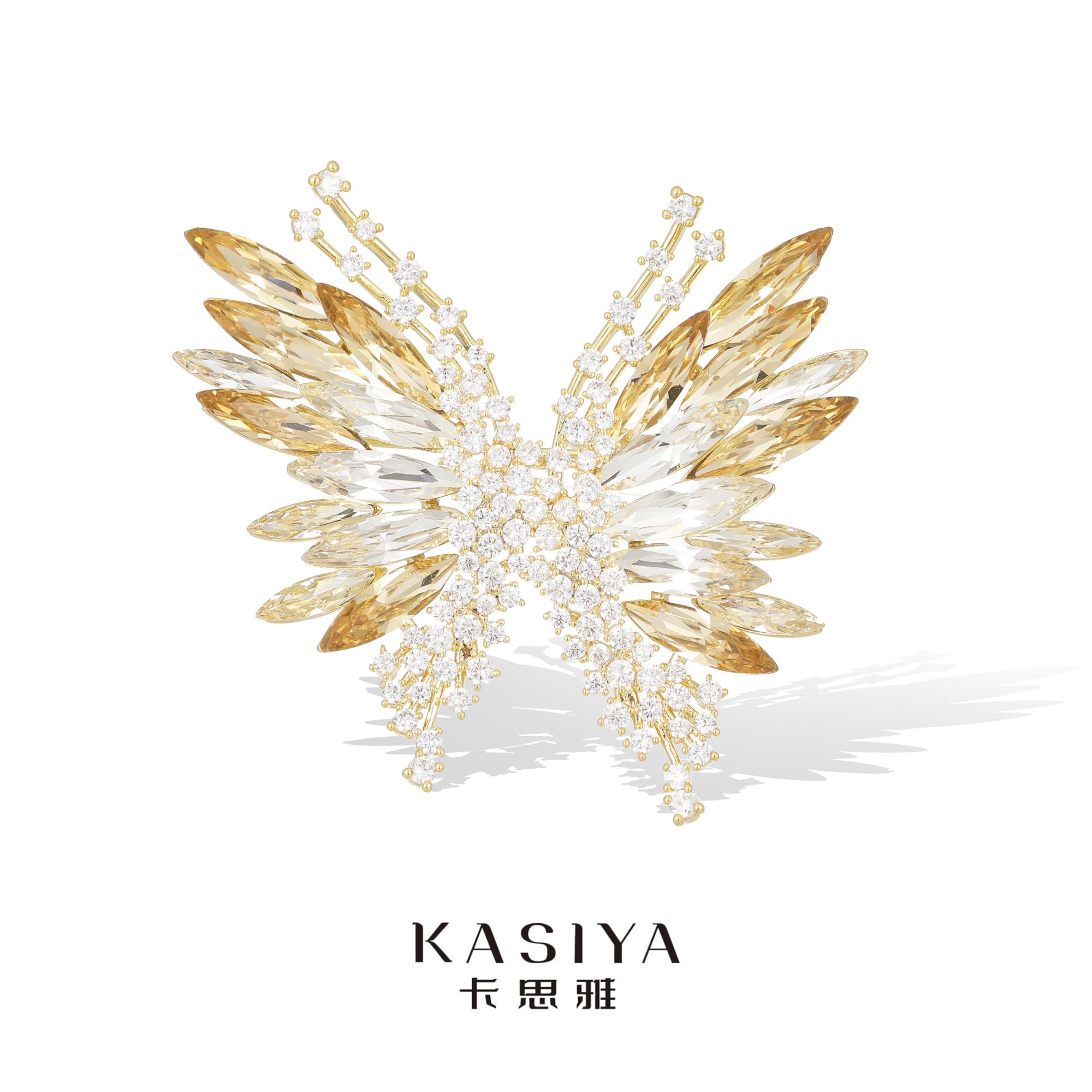 kasiya/卡思雅 铜合金仿水晶胸针 施家水晶金色蝴蝶胸针秋季百搭