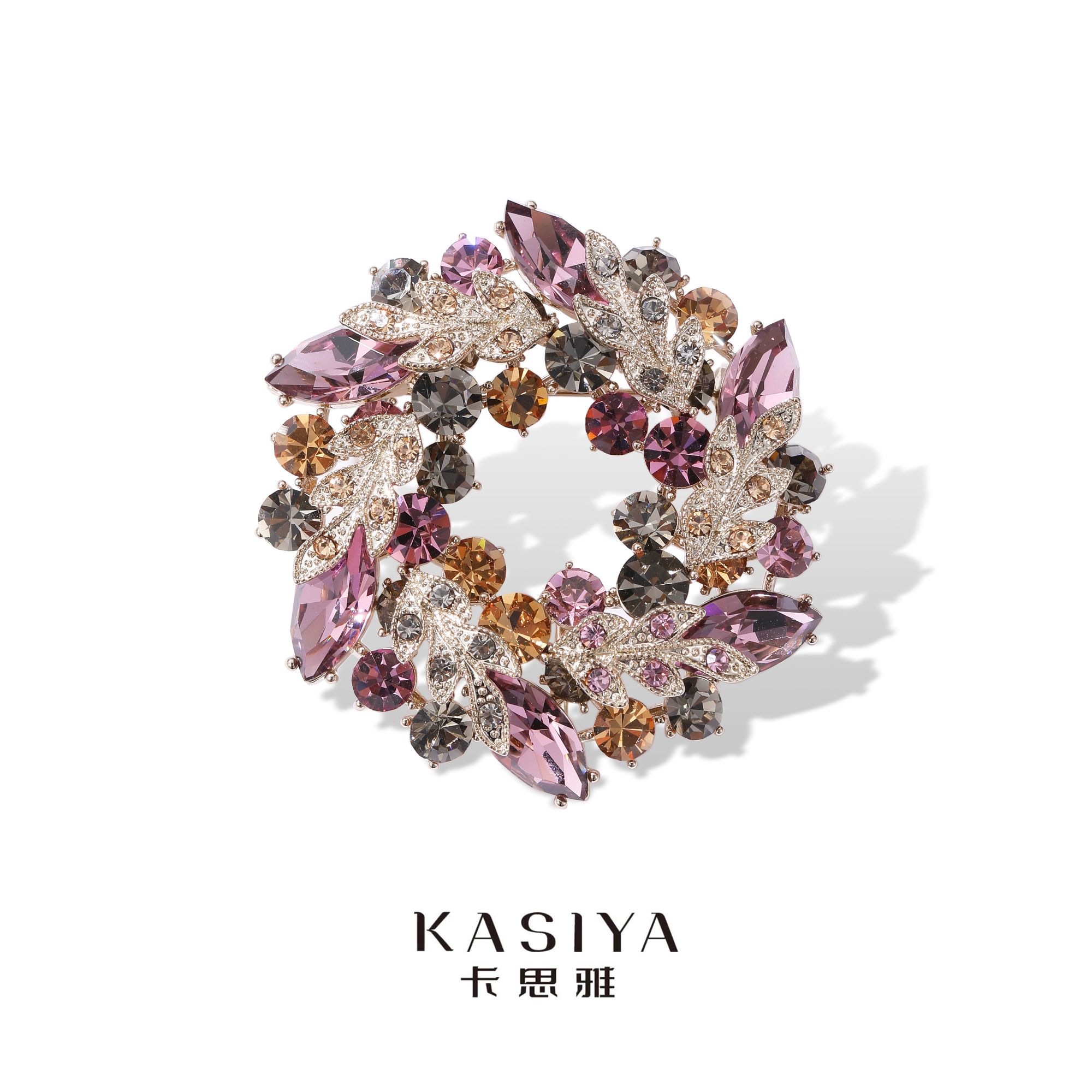 kasiya/卡思雅 铜合金仿水晶胸针 紫荆花/秋升级版高奢款胸针