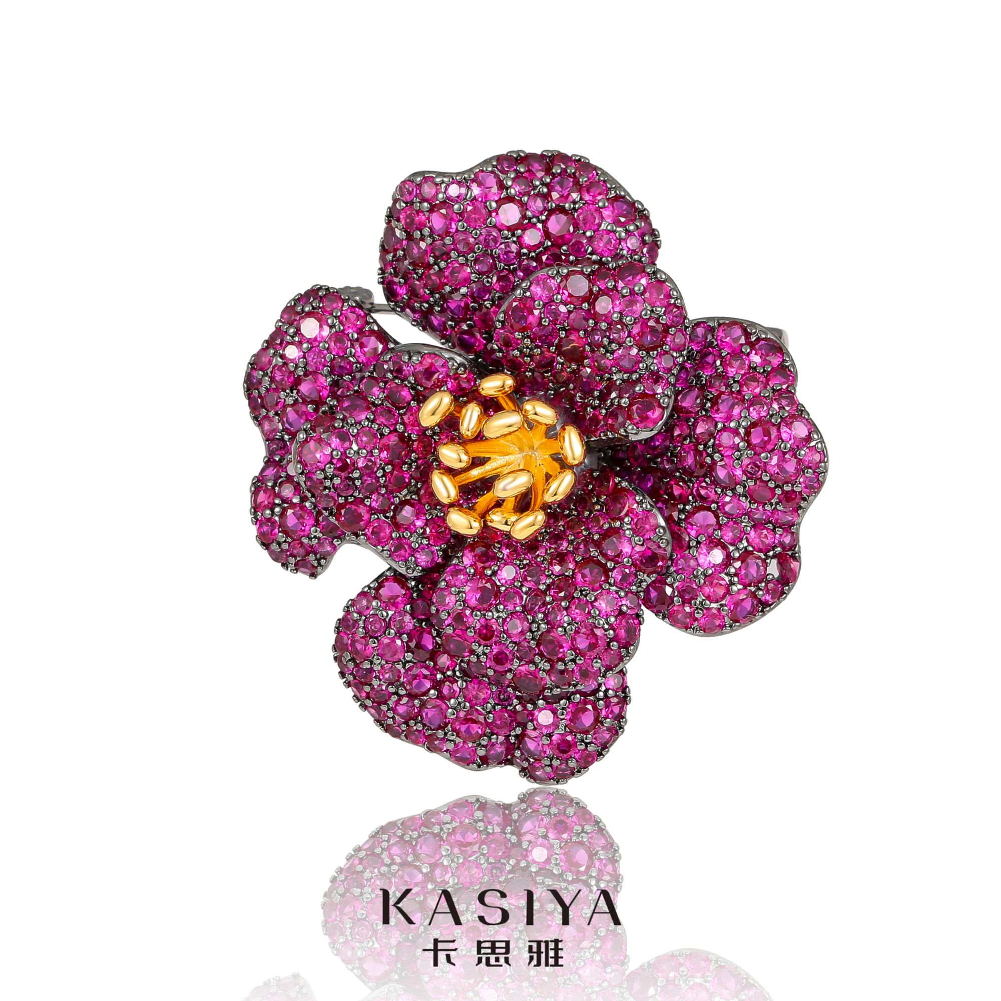 kasiya/卡思雅 铜合金胸针 正版【富贵花开】红色适合羊绒大衣胸针