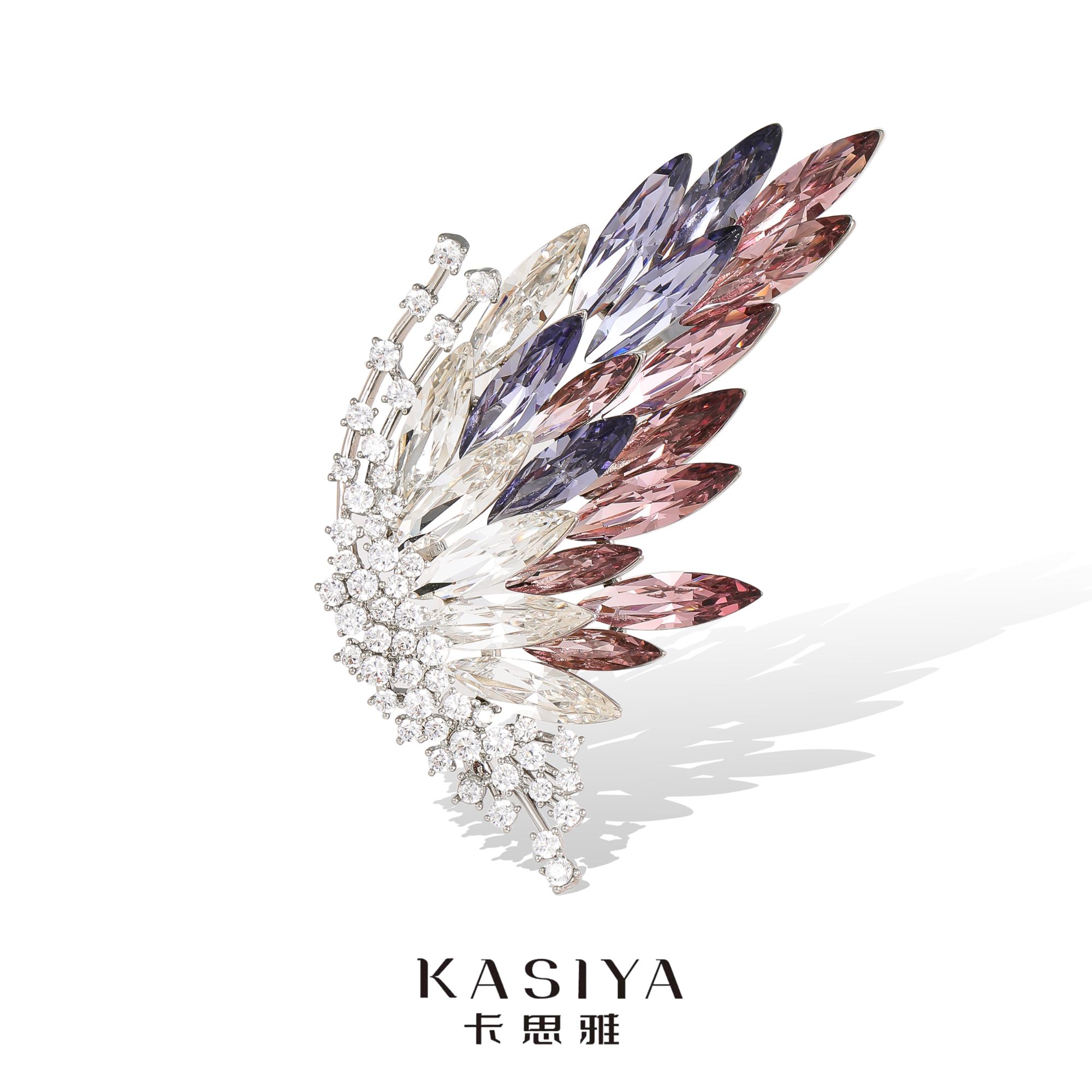 kasiya/卡思雅 铜合金仿水晶胸针 施家水晶渐变紫蝴蝶胸针秋季款